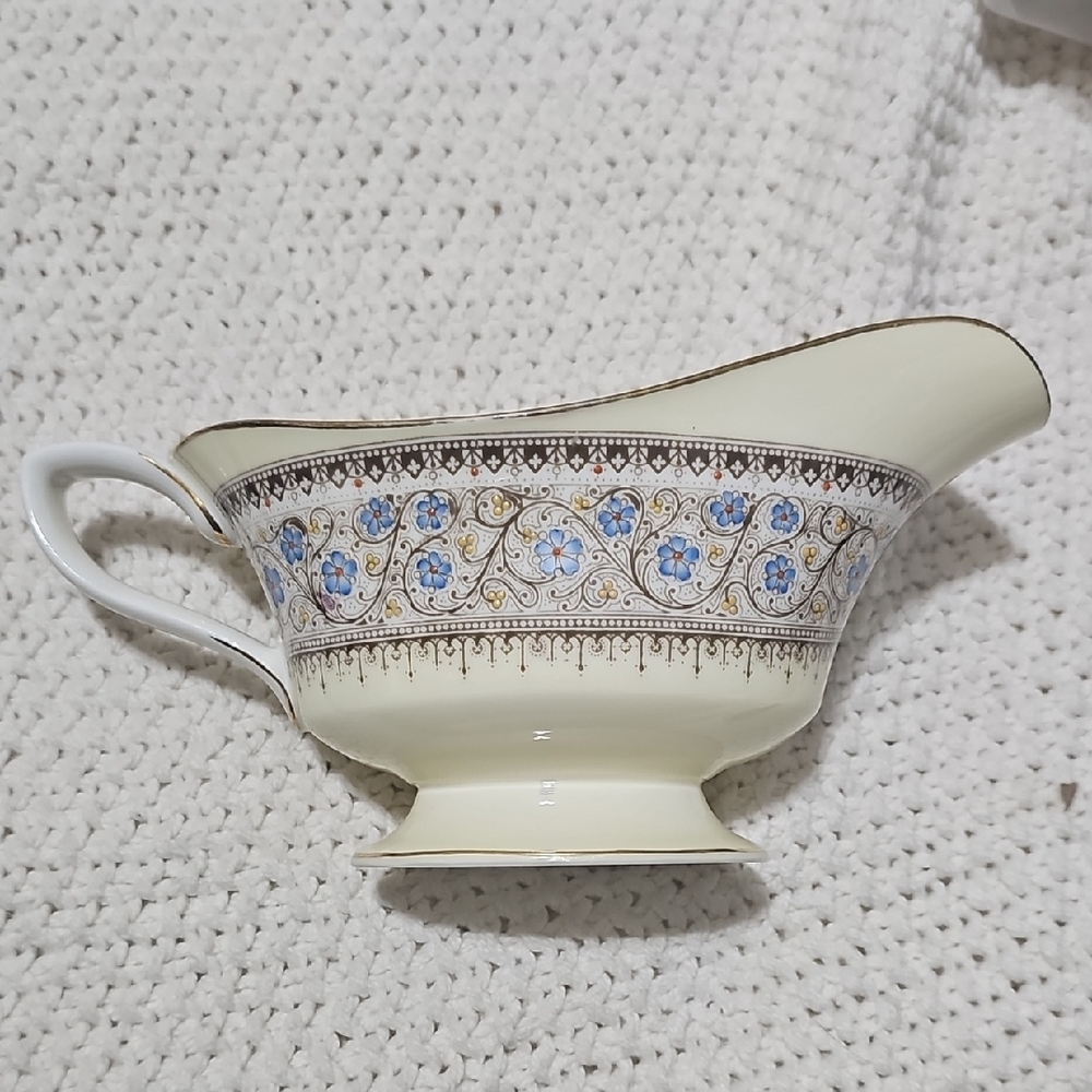 Royal Worcester Ivory and Blue Floral Gravy Boat